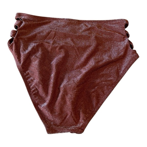 Bar III Shimmer Core Sparkly Brown Hip Slash Cutout High-Waisted Bikini Bottoms - Picture 10 of 15